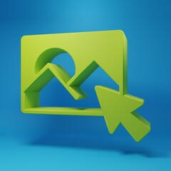 Green Photo retouching icon isolated on blue background. Photographer, photography, retouch icon. Minimalism concept. 3D render illustration