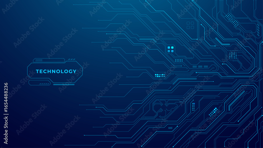 Poster ai circuit board background with chip, wires, and circuit components. technology template for web ba