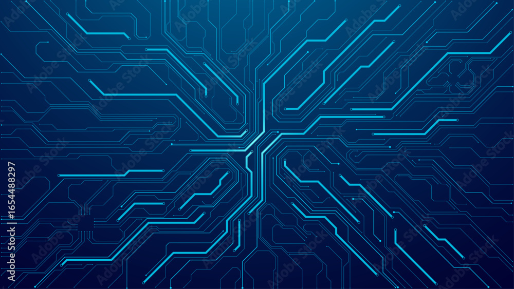 Poster circuit board background. modern ai innovation concept. tech pattern in electric blue. artificial in