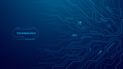 AI circuit board background with chip, wires, and circuit components. Technology template for web banner or  AI innovation concept presentation. Digital cover with space for text. Vector illustration