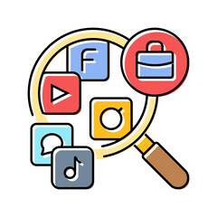 social media talent sourcing head hunting color icon vector illustration