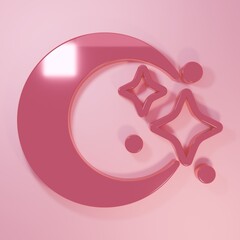 Pink Moon and stars icon isolated on pink background. Cloudy night sign. Sleep dreams symbol. Full moon. Night or bed time sign. Minimalism concept. 3D render illustration