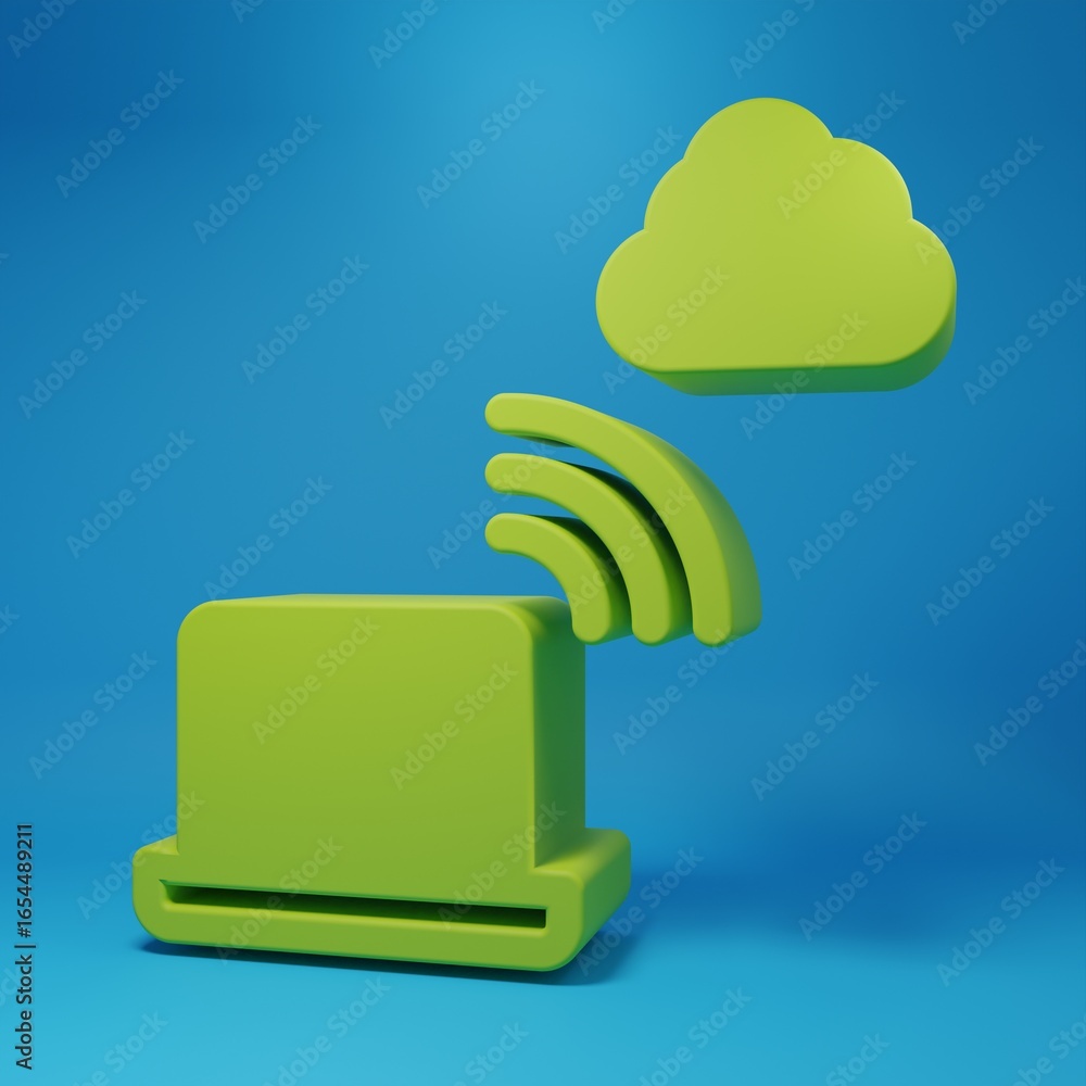 Aufkleber green network cloud connection icon isolated on blue background. social technology. cloud computing 