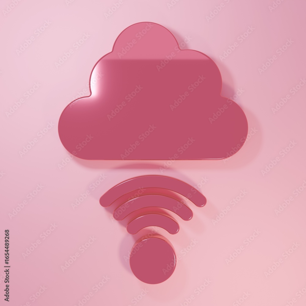 Aufkleber pink network cloud connection icon isolated on pink background. social technology. cloud computing c