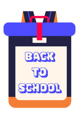 Colorful back to school backpack illustration with pixel-style text on isolated background. Perfect for education, student life, academic designs and school supplies graphics. High resolution PNG 