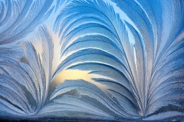 Frost patterns on a window pane, showcasing intricate ice formations