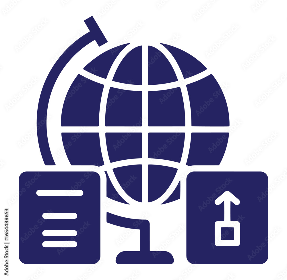 Fototapete vector illustration of global internet connection with upload document and data transfer icons