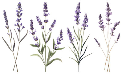 Naklejka premium PNG Lavender sprigs botanical illustration, element set on transparent background