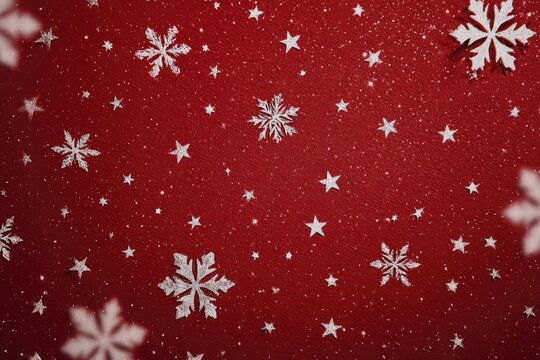 Festive red background with white snowflakes and stars - Powered by Adobe