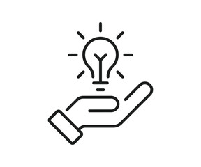 Fototapeta na wymiar Hand holding a light bulb, concept of innovation and creativity. Business thinking, creative idea icon. Knowledge logotype design. Startup symbol. Inspiration and problem-solving visualization