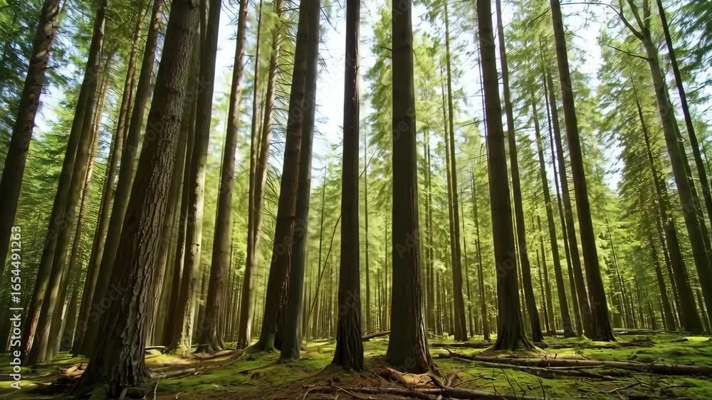 Poster sunlight filtering through a dense forest