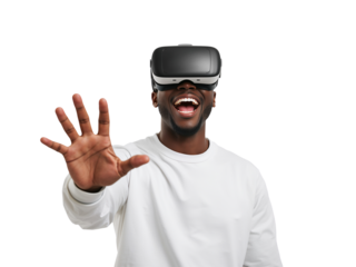 Immersive virtual experience with excited user on isolated transparent presentation