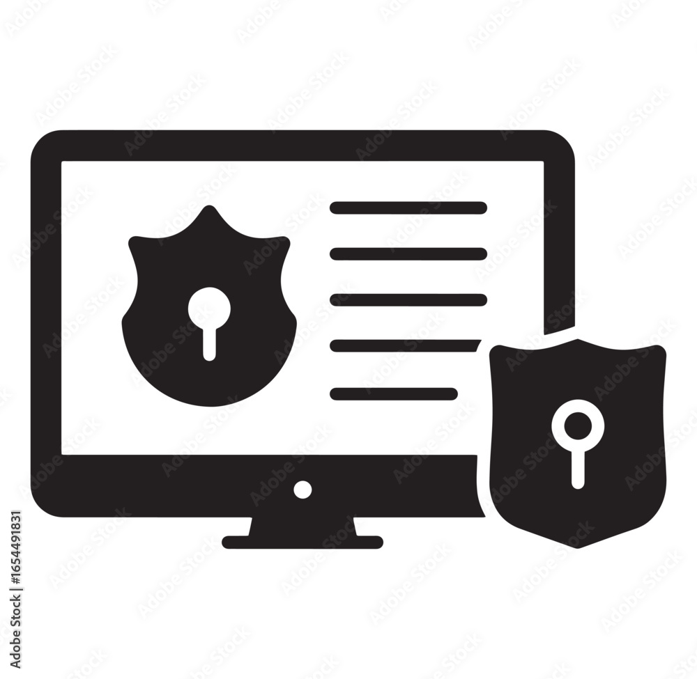 Aufkleber digital security concept illustrating protection on computer display with shield icon