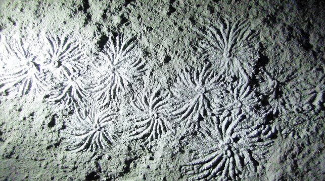 Fossilized microbial patterns glow in ancient rock, lit by primal sunlight.