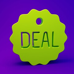 Green Deal icon isolated on purple-blue background. Minimalism concept. 3D render illustration