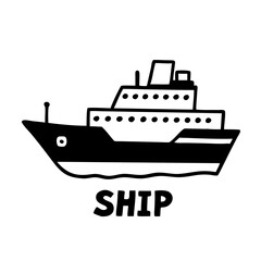 Fototapeta premium A Black And White Drawing Of A Ship With The Ship Word 