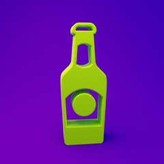 Green Beer bottle icon isolated on purple-blue background. Minimalism concept. 3D render illustration