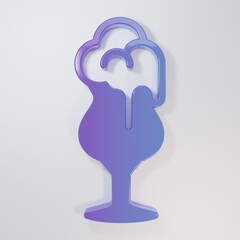Purple-blue Glass of beer icon isolated on grey background. Minimalism concept. 3D render illustration