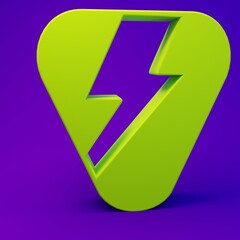 Green Guitar pick icon isolated on purple-blue background. Musical instrument. Minimalism concept. 3D render illustration