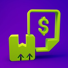 Green Waybill icon isolated on purple-blue background. Minimalism concept. 3D render illustration