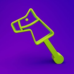 Green Toy horse icon isolated on purple-blue background. Minimalism concept. 3D render illustration