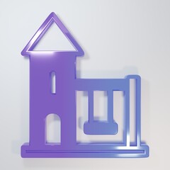 Purple-blue Swing for kids summer games on playground icon isolated on grey background. Outdoor entertainment equipment. Minimalism concept. 3D render illustration