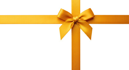 Fototapeta premium A beautiful golden satin gift ribbon bow tied in a horizontal cross shape. Isolated on transparent background, png