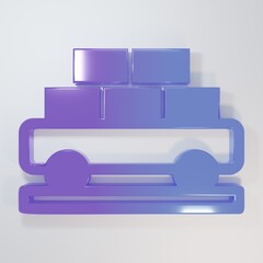 Purple-blue Cargo train wagon icon isolated on grey background. Full freight car. Railroad transportation. Minimalism concept. 3D render illustration