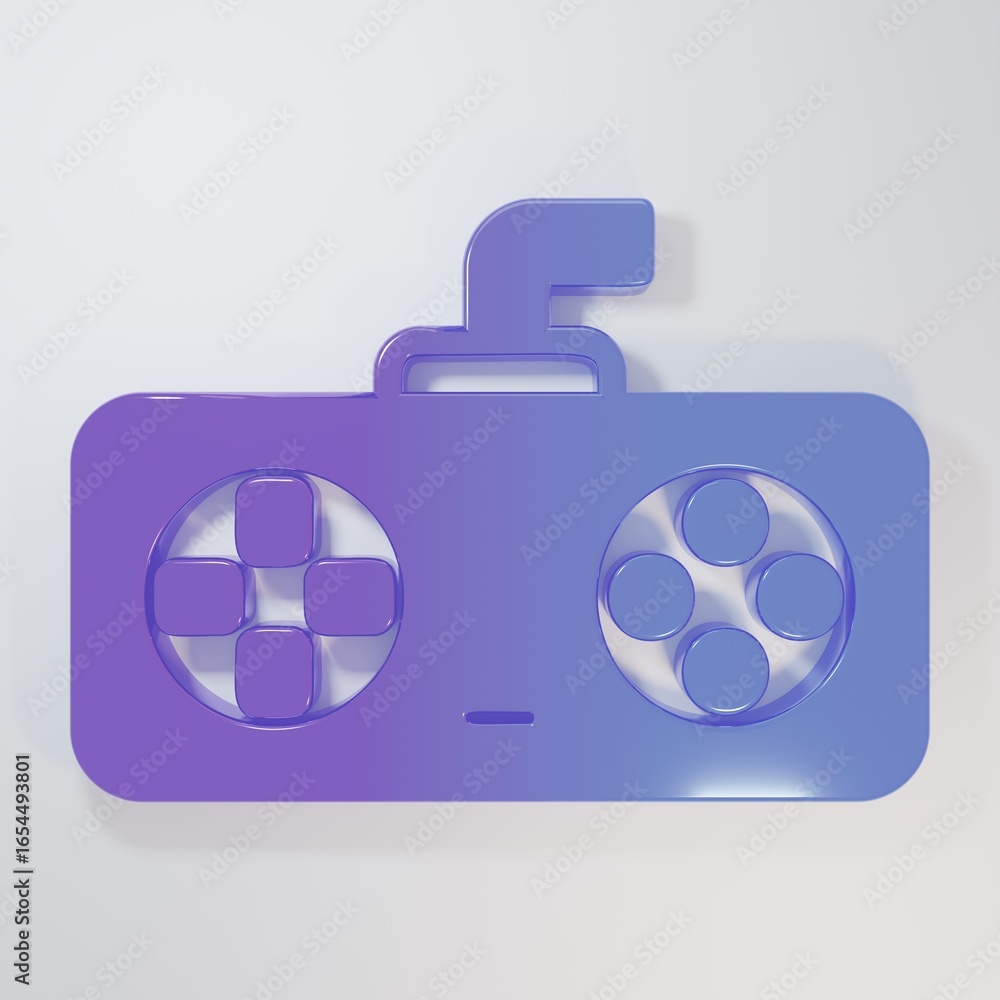 Poster purple-blue game controller or joystick for game console icon isolated on grey background. minimalis