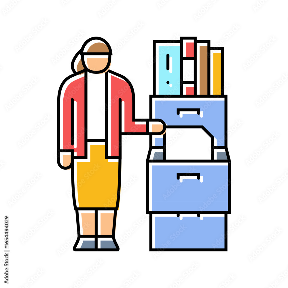 Poster document sorting office assistant color icon vector illustration