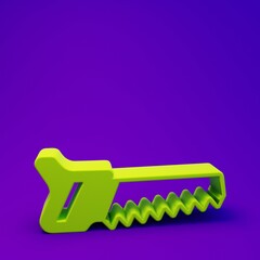 Green Hand saw icon isolated on purple-blue background. Minimalism concept. 3D render illustration