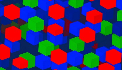 Obraz premium Abstract geometric pattern of overlapping hexagons and cubes in vibrant colors