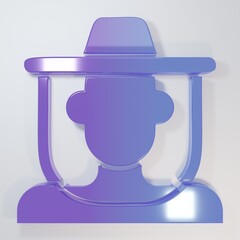 Purple-blue Beekeeper with protect hat icon isolated on grey background. Special protective uniform. Minimalism concept. 3D render illustration