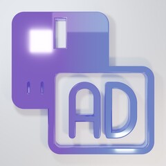 Purple-blue Advertising icon isolated on grey background. Concept of marketing and promotion process. Responsive ads. Social media advertising. Minimalism concept. 3D render illustration