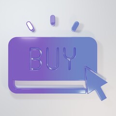 Purple-blue Buy button icon isolated on grey background. Minimalism concept. 3D render illustration