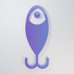 Purple-blue Fishing lure icon isolated on grey background. Fishing tackle. Minimalism concept. 3D render illustration