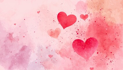 Soft pink and red watercolor background with hearts