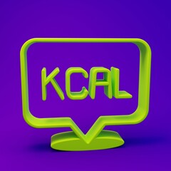Green Kcal icon isolated on isolated on purple-blue background. Health food. Minimalism concept. 3D render illustration