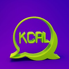 Green Kcal icon isolated on isolated on purple-blue background. Health food. Minimalism concept. 3D render illustration