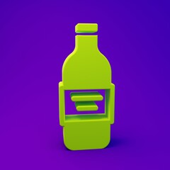 Green Glass bottle of vodka icon isolated on purple-blue background. Minimalism concept. 3D render illustration