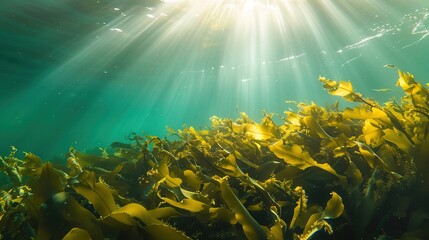Naklejka premium Seaweed and Sunlight: Marine Photosynthesis, Coastal Ecosystems, and the Vital Role of Sunlight in Seaweed Growth and Ocean Health