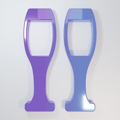 Purple-blue Bowling pin icon isolated on grey background. Juggling clubs, circus skittles. Minimalism concept. 3D render illustration