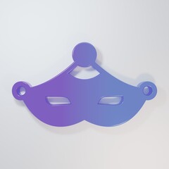 Purple-blue Carnival mask icon isolated on grey background. Masquerade party mask. Minimalism concept. 3D render illustration