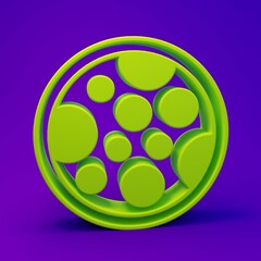 Green Pizza icon isolated on purple-blue background. Fast food menu. Minimalism concept. 3D render illustration