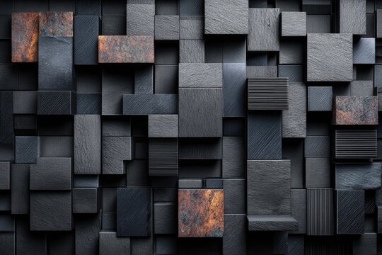 Abstract geometric pattern of dark gray and rusty brown squares