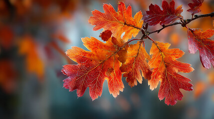 Autumn Background with Group of Bright Orange Leaves