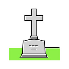 gravestone cross mortality color icon vector illustration