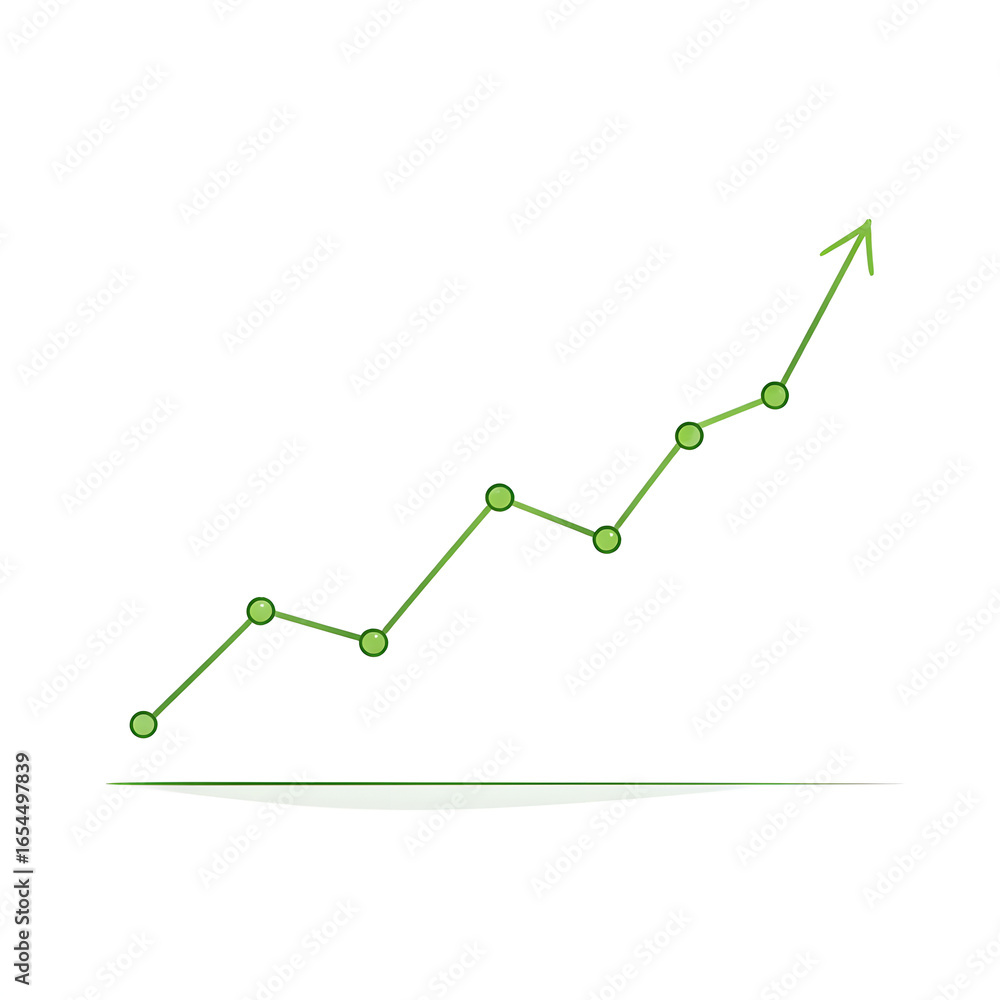 Poster green line graph showing upward trend and growth with data points