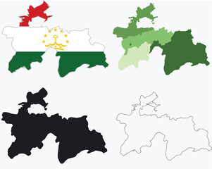 Set of isolated  Tajikistan maps. Tajikistan  maps in original, silhouette, proportions and outline. Maps and traveling around the world.