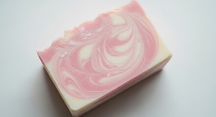 Swirled pink and white handmade soap bar with natural ingredients